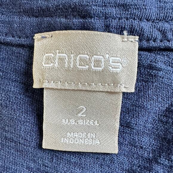Chico's Cotton Blend Slub Refined V-Neck Tee 3/4 Sleeve Blue 2 Large - Picture 3 of 8